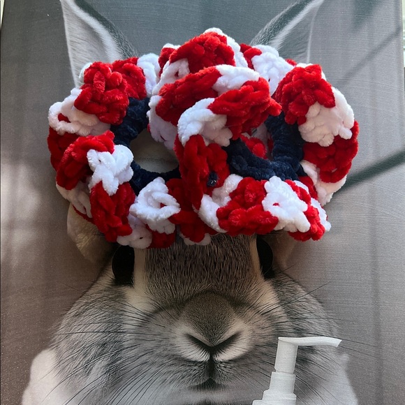 Hand Crafted Accessories - Handmade Red, White and Blue Crochet Scrunchies- Set of 2